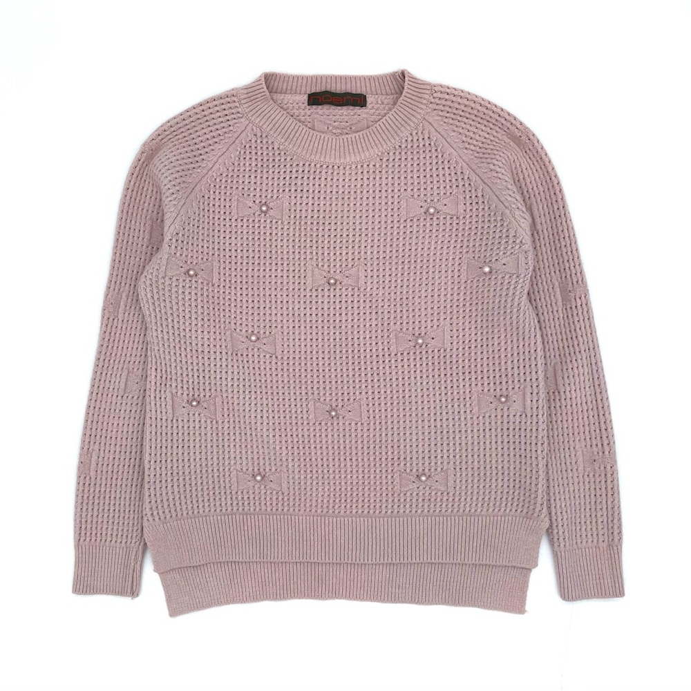 EUC Noemi Boutique Knit Bow Pearl Pullover Sweater in Purple XS/S